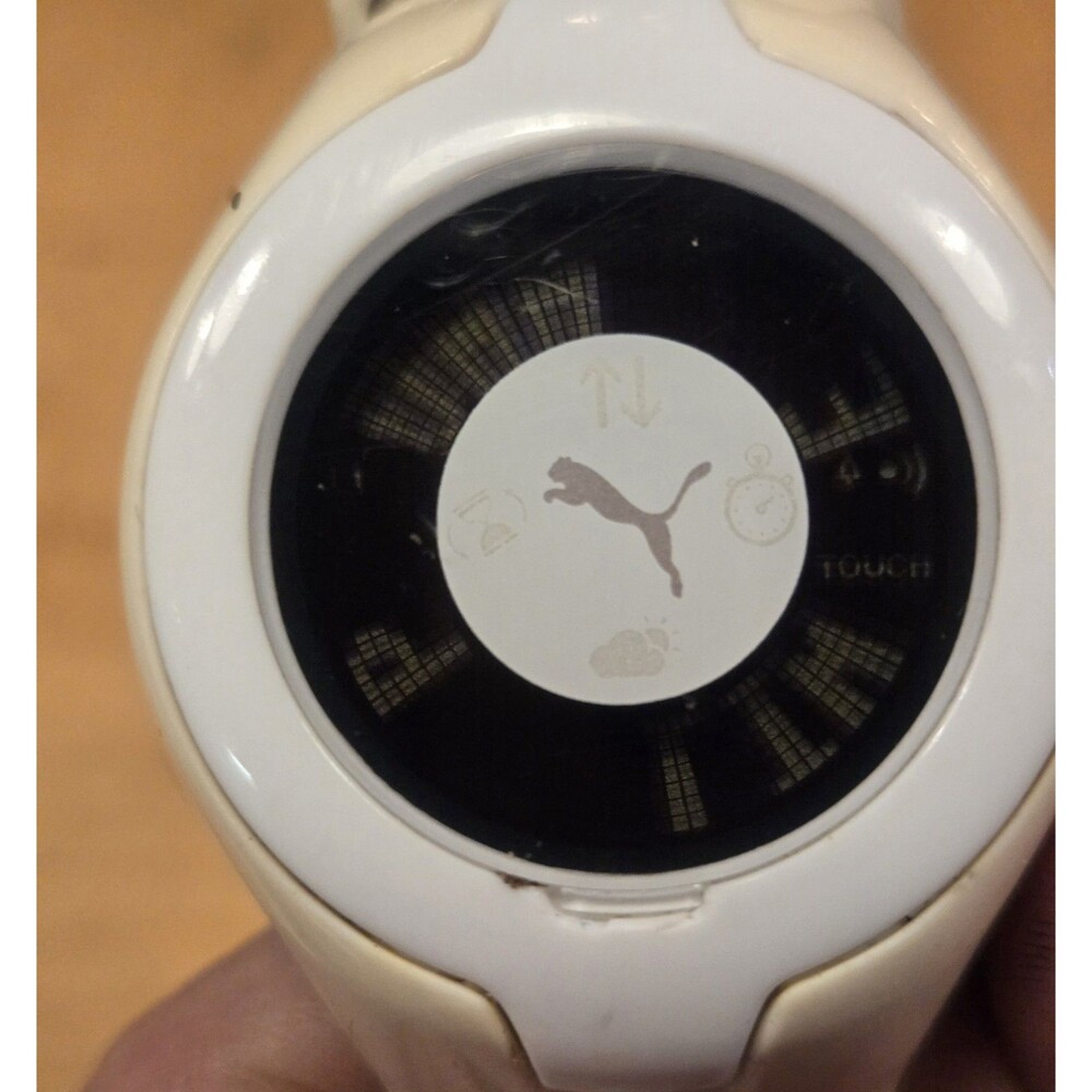 Puma Touch Screen White Digital Chrono/Alarm Watch. New Battery. 7.5" Band